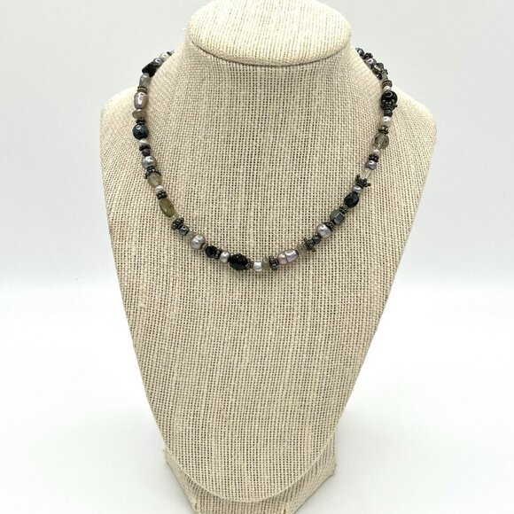 Artisan Sterling Silver 925 Beaded Necklace Freshwater Pearl, Gemstone, Glass - Picture 2 of 8